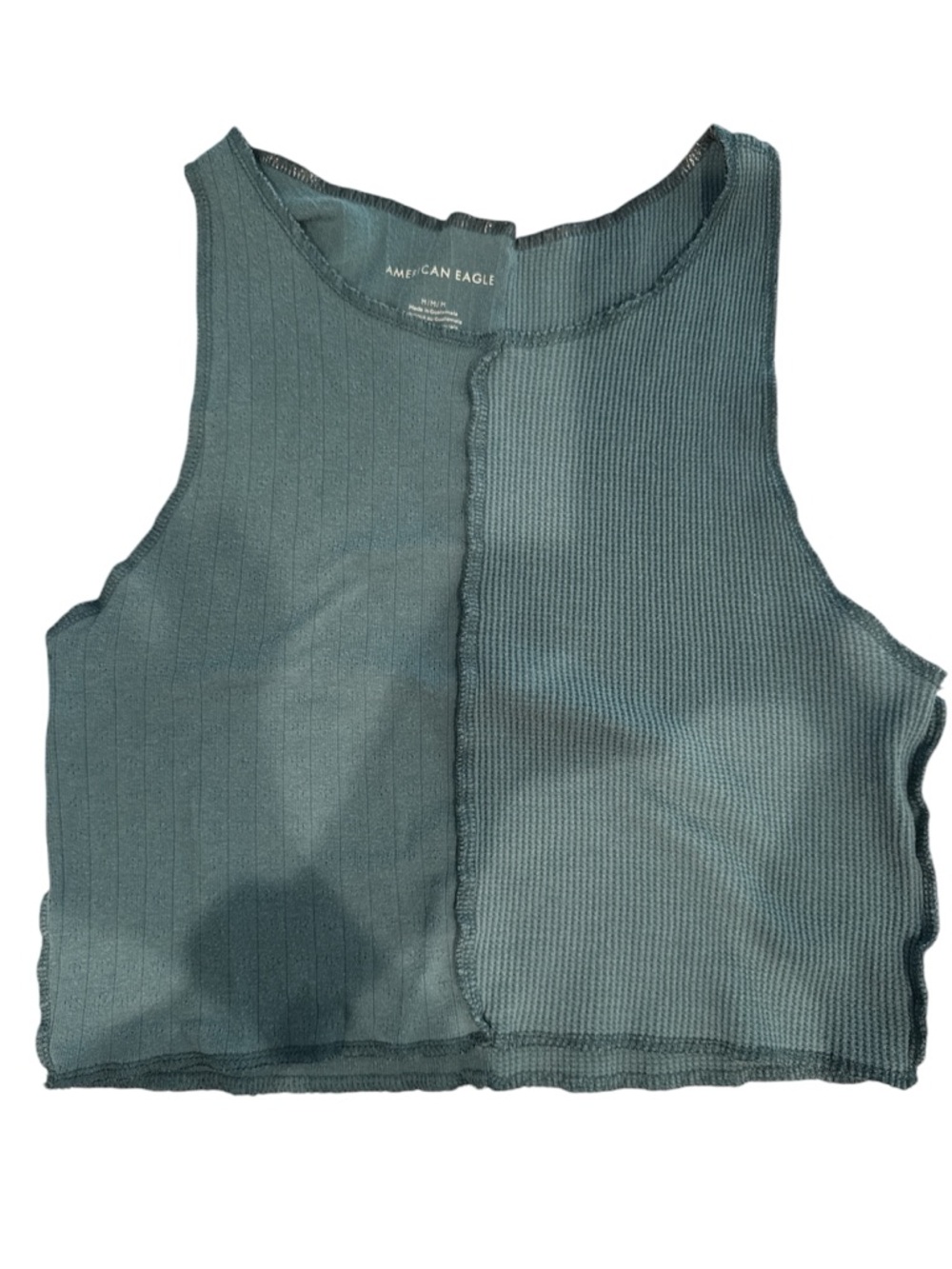 American Eagle Outfitters Teal Ribbed Split-Panel Crop Tank